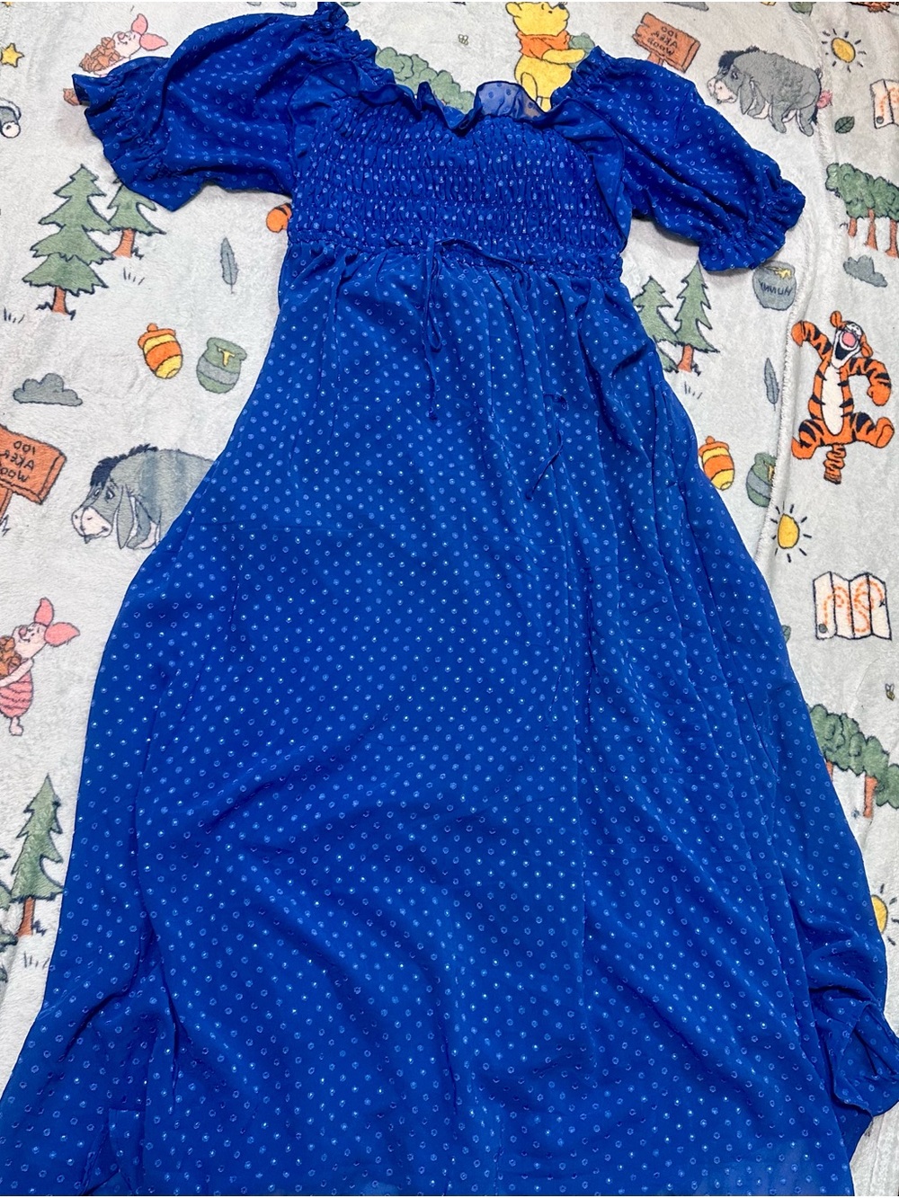 (NEW) Blue Polka Dot Smocked Dress